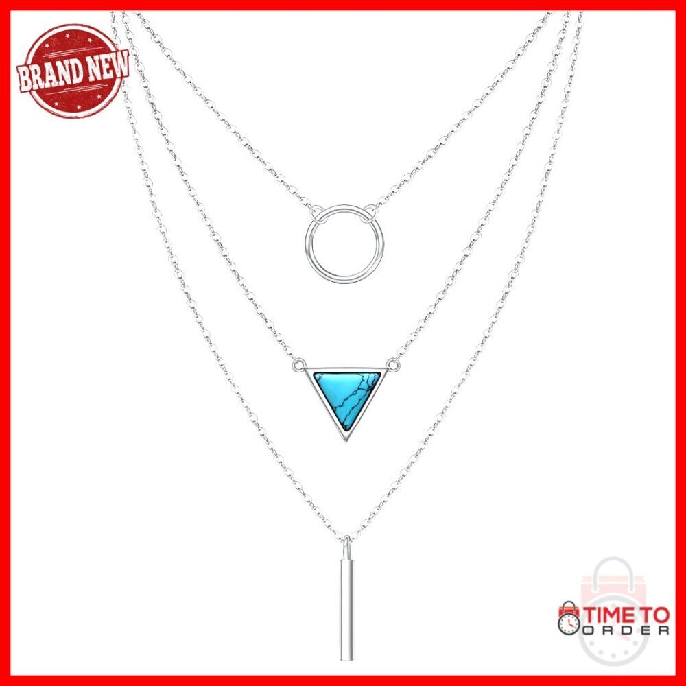 Sterling Silver Triple Circle Layered Necklace 16-20 Inch
